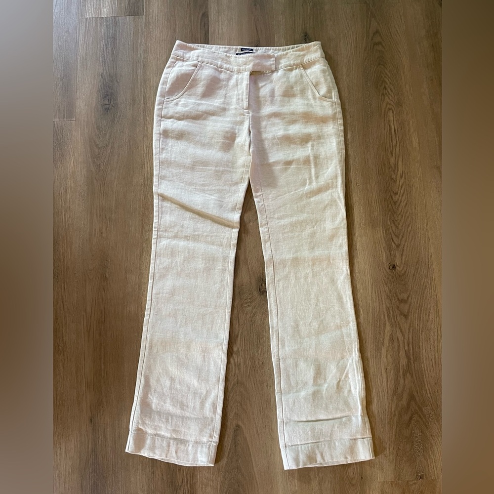 Island Company Cream Linen Straight-Leg Trousers